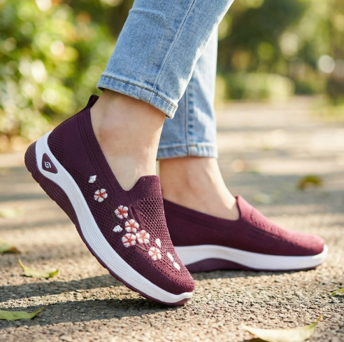 Embroidered Floral Mesh Slip-On Sneaker